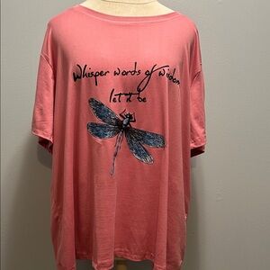 SHEIN Pink Short Sleeve Tee with Dragonfly Print